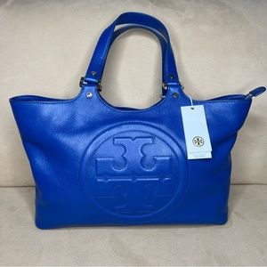 TORY BURCH ROYAL OCEAN LEATHER BOMBE BURCH TOTE